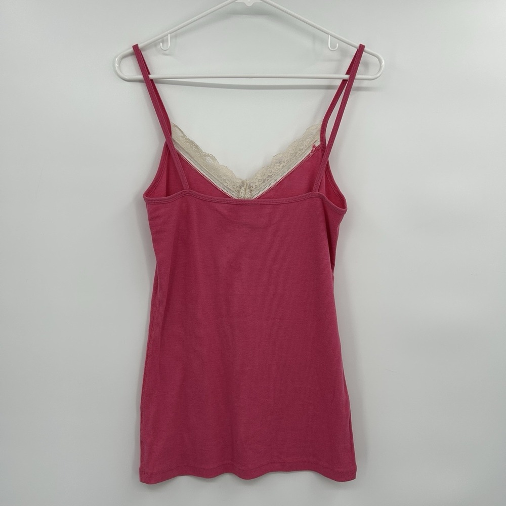 Old Navy Y2K Lace Trimmed Ribbed Cami Tank Top Size L Pink 2000s Coquette Indie‎ - Picture 6 of 7